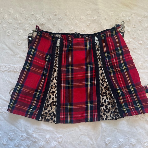 Dolls Kill Plaid + Leopard Print Pleated Mini Skirt 🐆❤️ - Picture 2 of 4